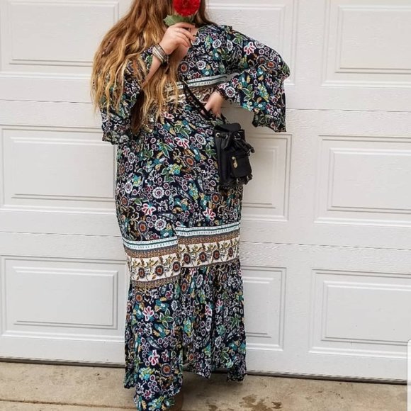 Long sleeve bobo maxi dress, mult colour large - Picture 3 of 3